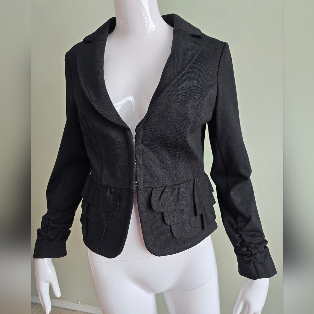 INC International Concepts Black Ruffle Jacket Blazer Cropped Size Small